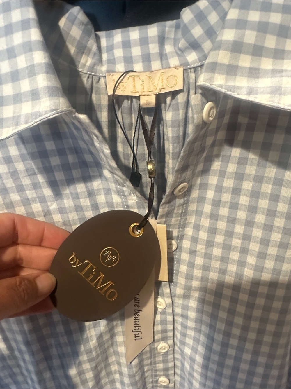 byTiMO Light Blue & White Gingham Button-Up Western Dress - Picture 2 of 16